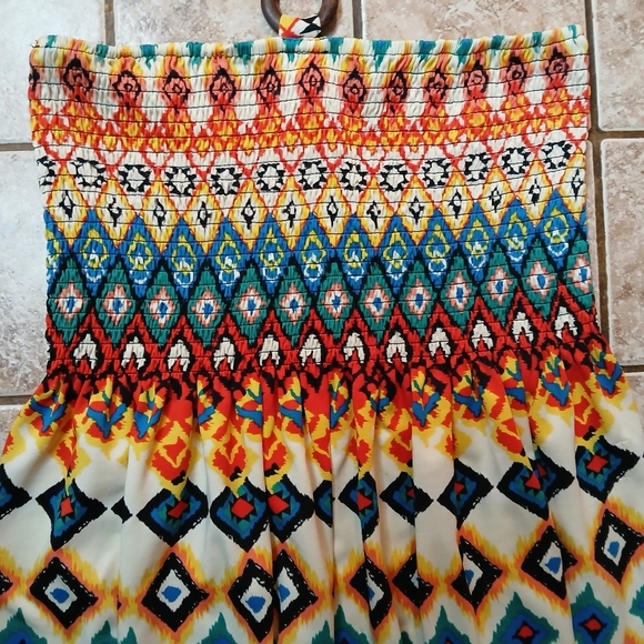 #0226 Womens Aztec Print Maxi Strapless Magic Dress Size Medium - Picture 4 of 16